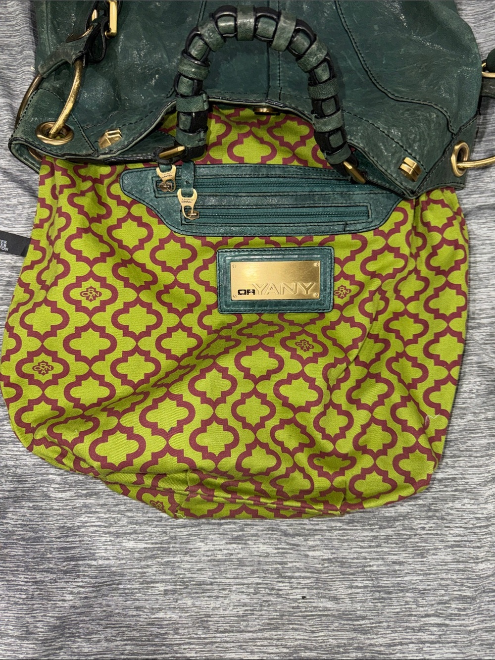 orYANY Dark Green Leather Shoulder Bag with Braided Handle and Brass Hardware - Picture 7 of 7